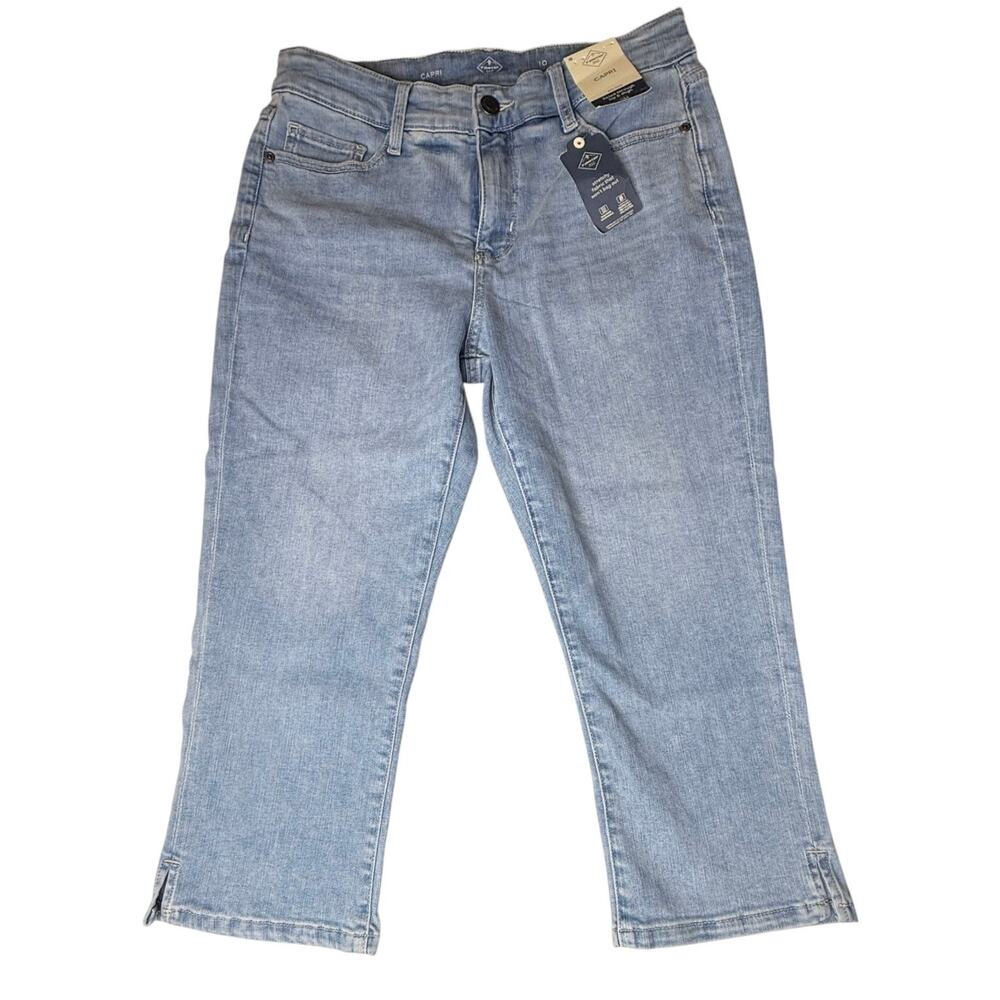 St Johns Bay Capri Jeans Fitted Stretch Women 10 Slit Hem Mid Rise Crop Pant New